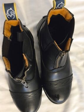 Kids Black Riding Boots with Yellow Lining - Zipped Front
